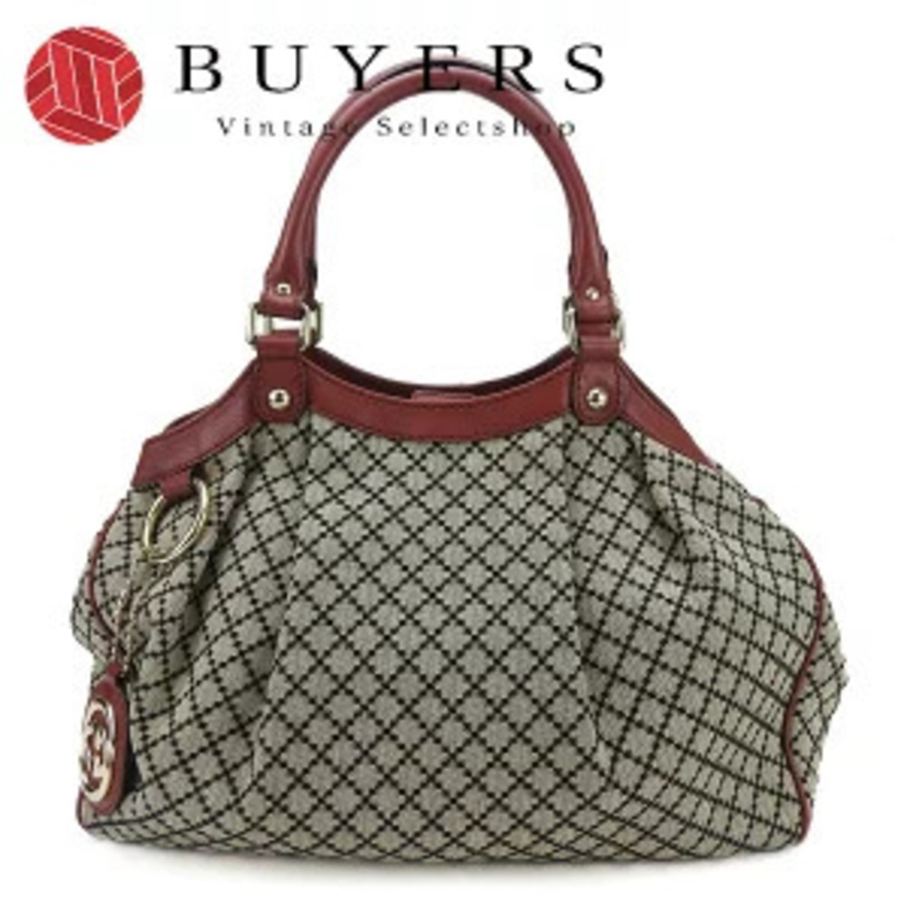 Gucci Tote Bag Sukey Diamante Leather Canvas Beige Brown